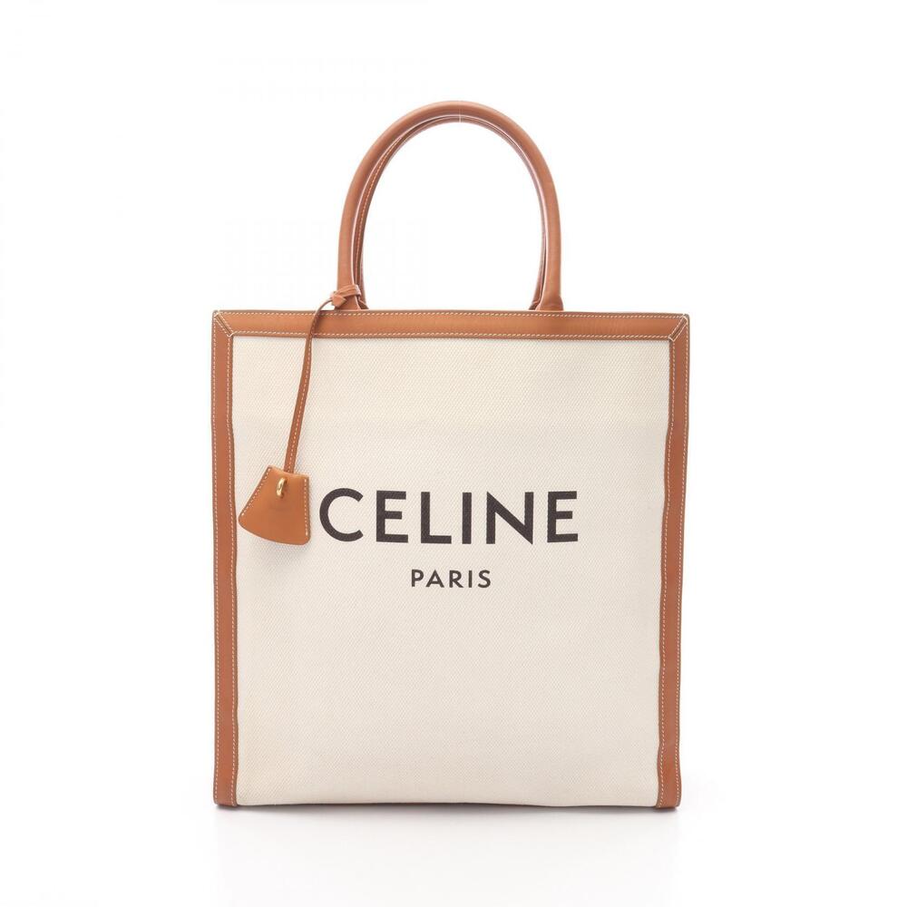 Celine Vertical Cabas Tote Bag Canvas Leather White Brown